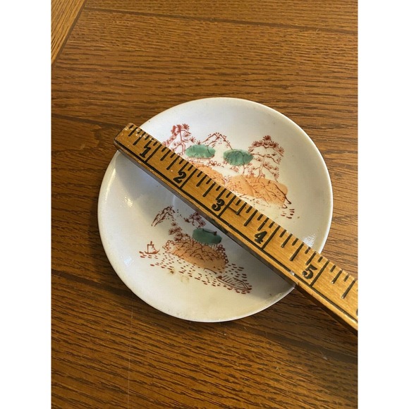 Vintage 1940s WW2 Japanese Glazed Ceramic Dish Stamped Painted Mountain Scene - Picture 7 of 7